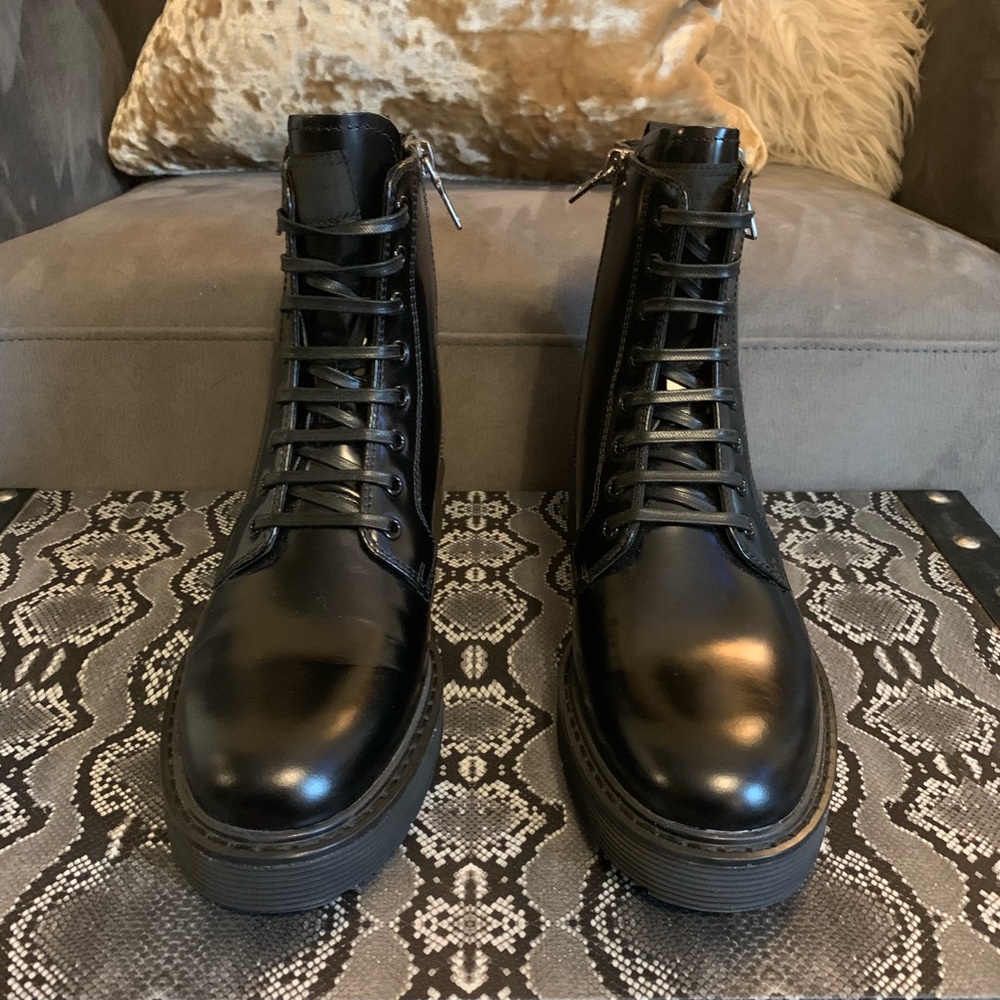 Prada Spazzolato Black Combat Boot